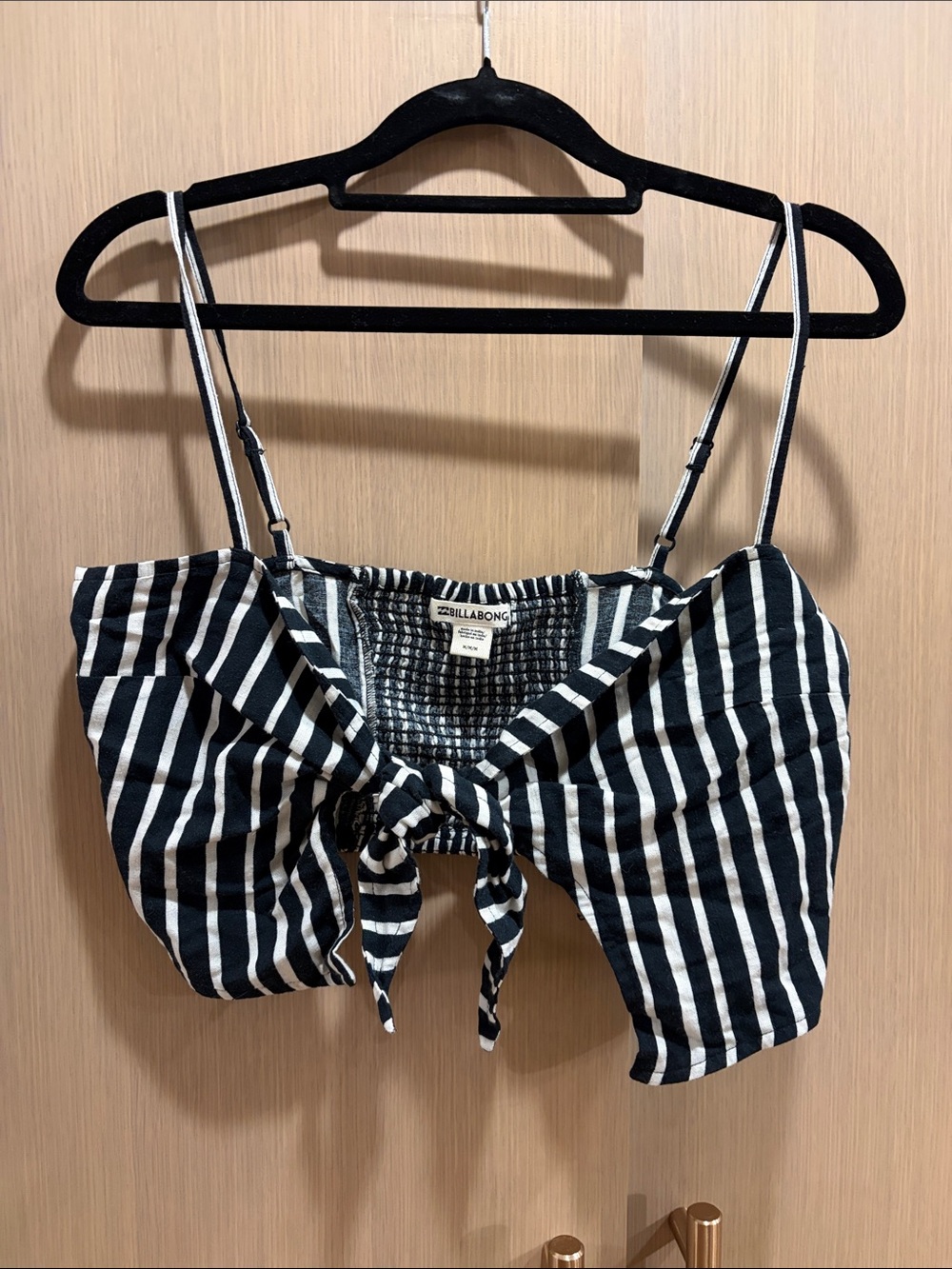 Billabong Black and White Striped Tie-Front Cropped Tank